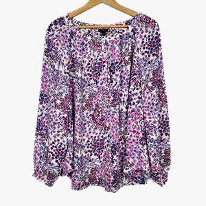 TALBOTS PLUS 1x White, Pink, and Purple Floral Button Up Blouse | Feminine